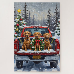 Weimaraner Kerstmis Rode Truck Vakantie Legpuzzel