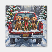 Weimaraner Kerstmis Rode Truck Winter Magneet (Voorkant)