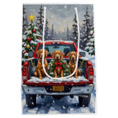 Weimaraner Kerstmis Rode Truck Winter Medium Cadeauzakje (Achterkant)
