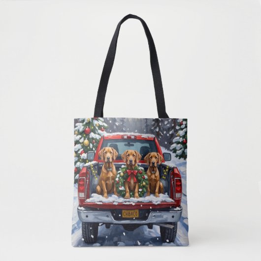 Weimaraner Kerstmis Rode Truck Winter Tote Bag (Voorkant)