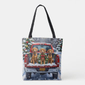 Weimaraner Kerstmis Rode Truck Winter Tote Bag (Achterkant)