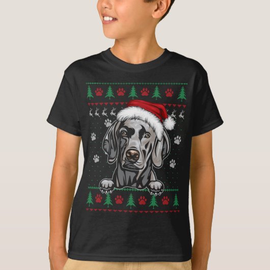 Weimaraner Kerstmis Ugly Sweater Funny Dog Lover T-shirt (Voorkant)