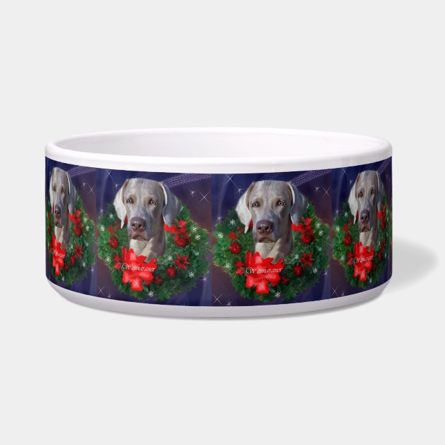 Weimaraner Kerstmis Wreath Voerbakje (Voorkant)