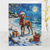 Weimaraner Kerststrandvakantie Kaart (Gele Bloem)