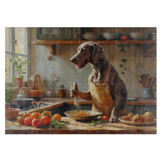 Weimaraner Kookt in Keuken Snijplank (Voorkant)