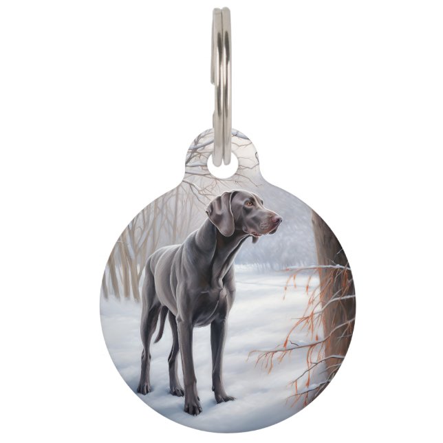 Weimaraner Laat het Sneeuwen Kerstmis Huisdierpenning (Voorkant)