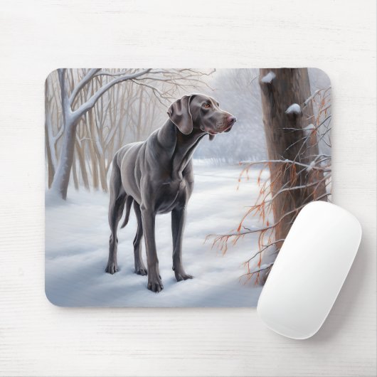 Weimaraner Laat het Sneeuwen Kerstmis Muismat (Met muis)