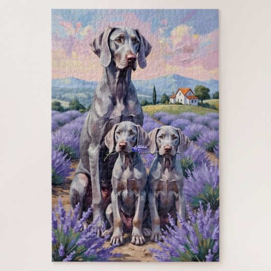 Weimaraner Lavendelveld Kunst Legpuzzel (Verticaal)