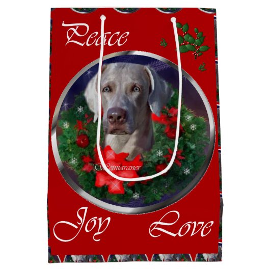 Weimaraner Liefhebbers Kerstmis Medium Cadeauzakje (Achterkant)