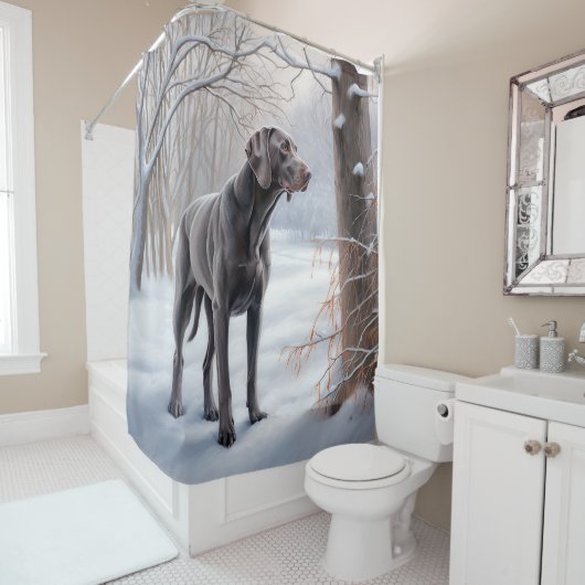 Weimaraner liet het sneeuwen Kerstmis Douchegordijn (In situ)