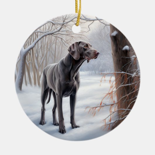 Weimaraner liet het sneeuwen Kerstmis Keramisch Ornament (Voorkant)