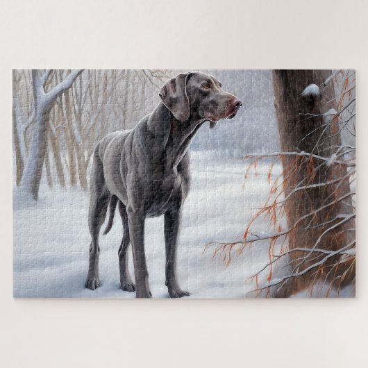Weimaraner liet het sneeuwen Kerstmis Legpuzzel (Horizontaal)