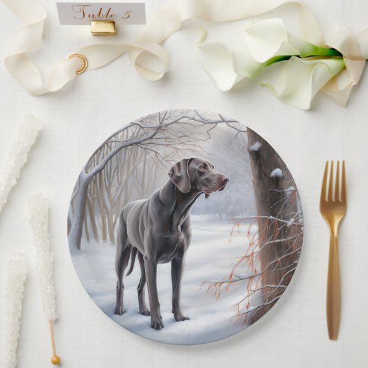 Weimaraner liet het sneeuwen Kerstmis Papieren Bordje (Huwelijk)