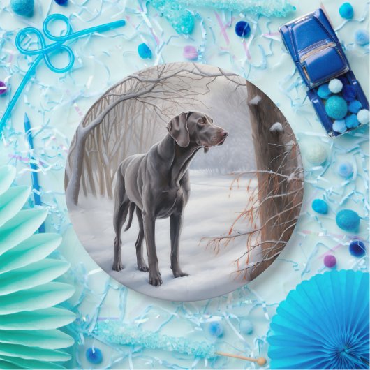 Weimaraner liet het sneeuwen Kerstmis Papieren Bordje (Feest)