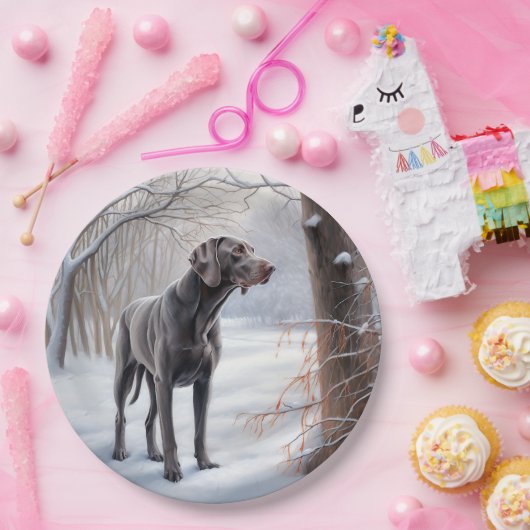 Weimaraner liet het sneeuwen Kerstmis Papieren Bordje (Feest)