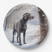 Weimaraner liet het sneeuwen Kerstmis Papieren Bordje (Voorkant)