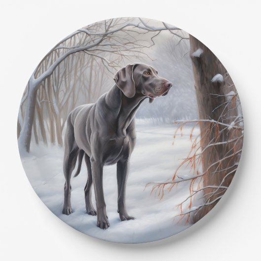 Weimaraner liet het sneeuwen Kerstmis Papieren Bordje (Voorkant)