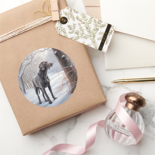 Weimaraner liet het sneeuwen Kerstmis Ronde Sticker (Geschenken)