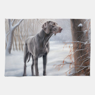 Weimaraner liet het sneeuwen Kerstmis Theedoek