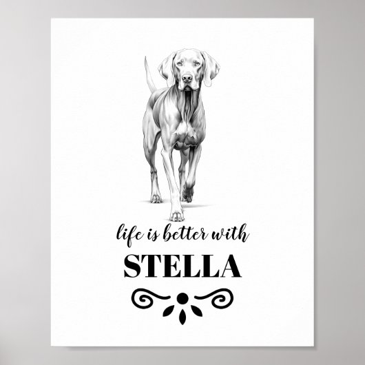 Weimaraner Life is beter met aangepaste hondennaam Poster (Voorkant)