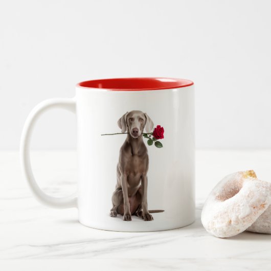 Weimaraner Love Tweekleurige Koffiemok (Met donut)
