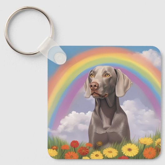 Weimaraner Memorial Aangepaste hondennaam Rainbow  Sleutelhanger (Voorkant)