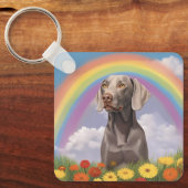 Weimaraner Memorial Aangepaste hondennaam Rainbow  Sleutelhanger (Voorkant)