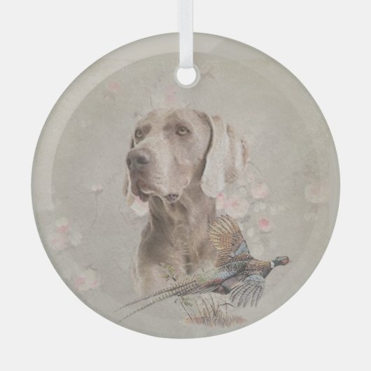 Weimaraner met fazant glas ornament (Voorkant)