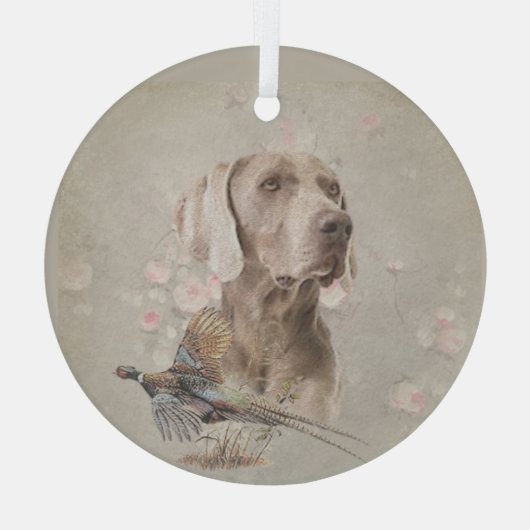 Weimaraner met fazant glas ornament (Achterkant)