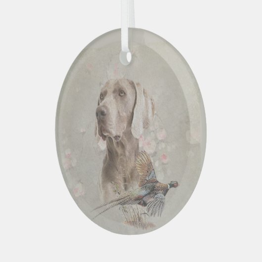 Weimaraner met fazant glas ornament (Voorkant links)