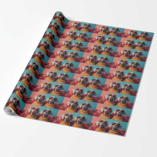 Weimaraner met Hartrozen Valentijnsdag Cadeaupapier (Uitgerold)