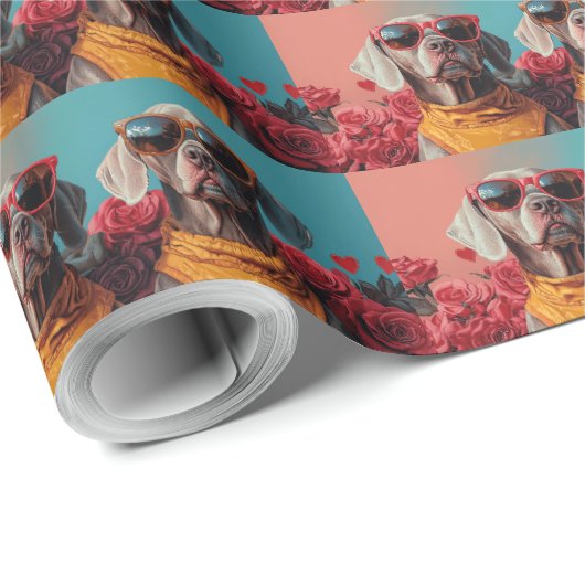 Weimaraner met Heart Rozen Valentijnsdag Cadeaupapier (Rol Hoek)