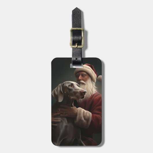 Weimaraner met kerstman Feestelijke kerst Bagagelabel (Voorkant verticaal)