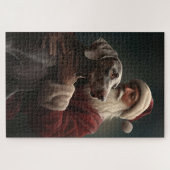 Weimaraner met kerstman Feestelijke kerst Legpuzzel (Horizontaal)