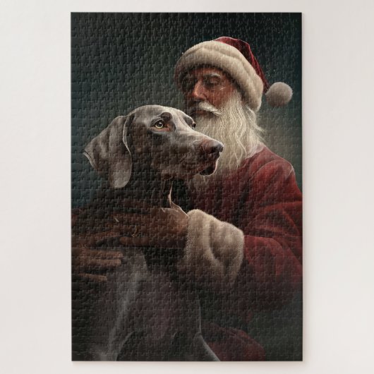 Weimaraner met kerstman Feestelijke kerst Legpuzzel (Verticaal)
