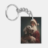 Weimaraner met kerstman Feestelijke Kerst Sleutelhanger (Voorkant Links)