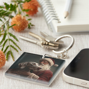 Weimaraner met kerstman Feestelijke Kerst Sleutelhanger