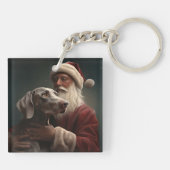 Weimaraner met kerstman Feestelijke Kerst Sleutelhanger (Achterkant)