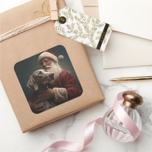Weimaraner met kerstman Feestelijke Kerst Vierkante Sticker