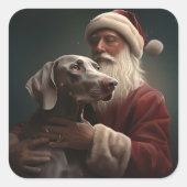 Weimaraner met kerstman Feestelijke Kerst Vierkante Sticker (Voorkant)