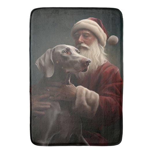 Weimaraner met Kerstman Feestelijke Kerstmis Badmat (Voorkant Verticaal)