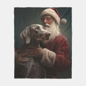 Weimaraner met Kerstman Feestelijke Kerstmis Fleece Deken (Voorkant)