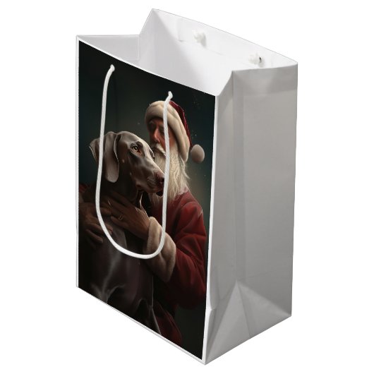 Weimaraner met Kerstman Feestelijke Kerstmis Medium Cadeauzakje (Voorkant Gekanteld)