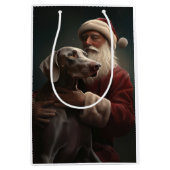Weimaraner met Kerstman Feestelijke Kerstmis Medium Cadeauzakje (Voorkant)