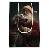 Weimaraner met Kerstman Feestelijke Kerstmis Medium Cadeauzakje (Achterkant)