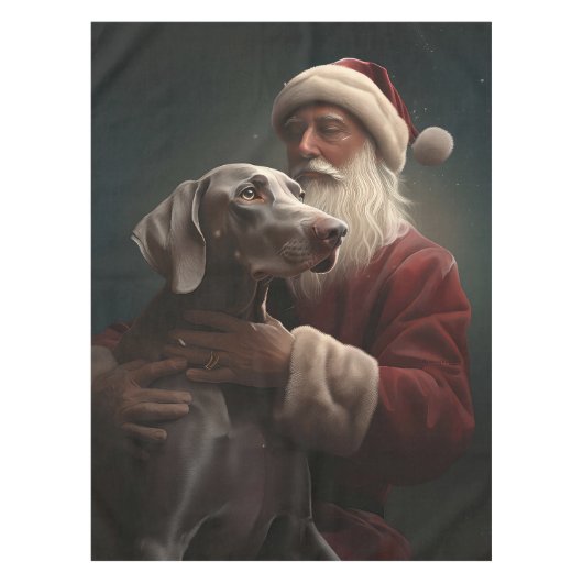 Weimaraner met Kerstman Feestelijke Kerstmis Tafelkleed (Voorkant)