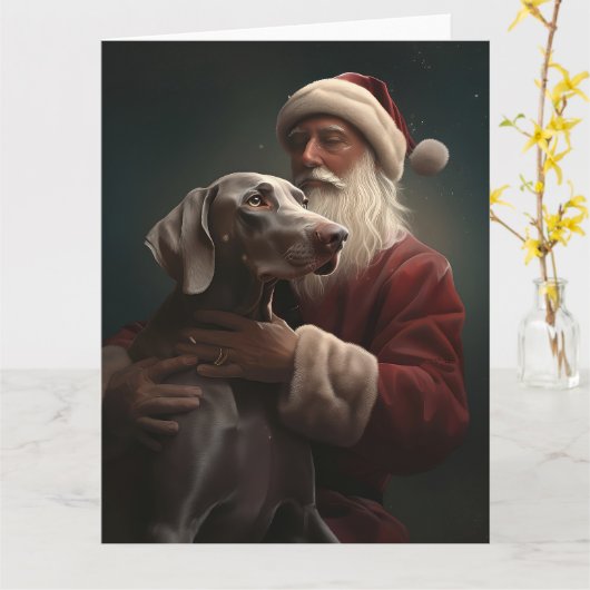 Weimaraner met Kerstman Festive Kerstmis Kaart (Gele Bloem)
