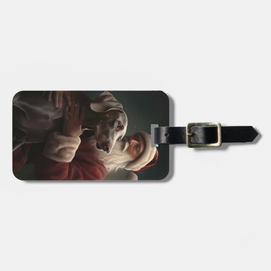 Weimaraner Met Sinterklaas Feestelijke Kerstmis Bagagelabel (Voorkant horizontaal)