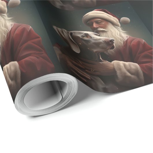 Weimaraner Met Sinterklaas Feestelijke Kerstmis Cadeaupapier (Rol Hoek)