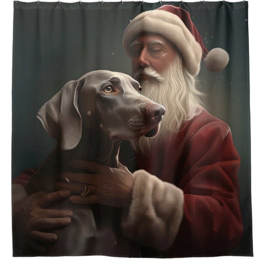 Weimaraner Met Sinterklaas Feestelijke Kerstmis Douchegordijn (Voorkant)
